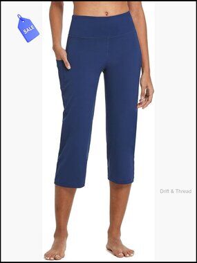 Women's Yoga Capri Pants High Waist Straight Leg Loose Fit Crop Workout Pants